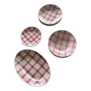 Moulin Des Loups Pink Tablecloth Dinnerware Set, 1950s, Set of 13 For Sale