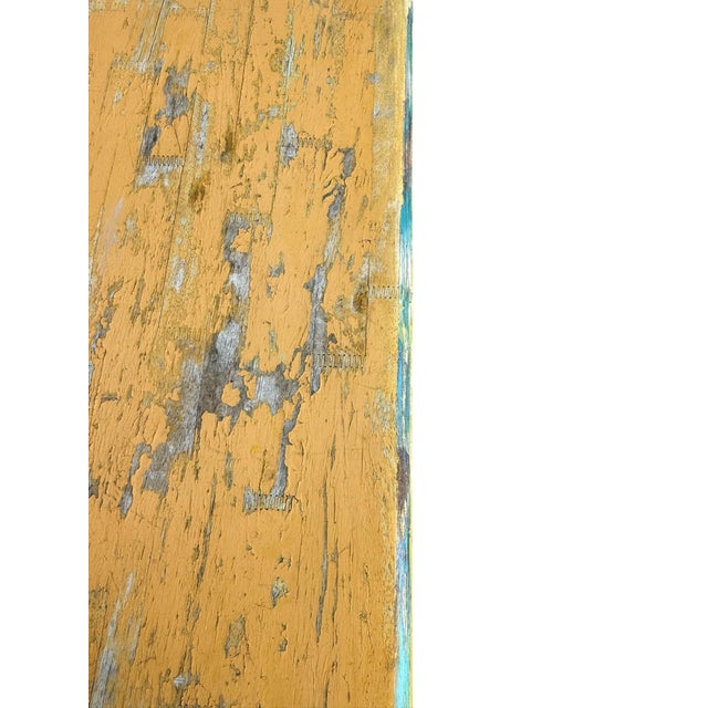 Vintage Trestle-Style Country Farmhouse Bench Storied Patina For Sale - Image 10 of 12