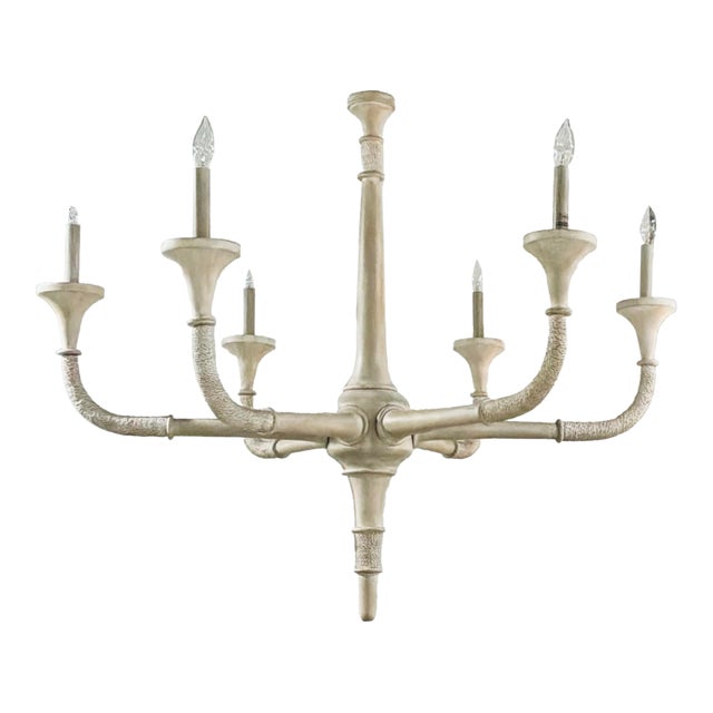 Currey & Company Modern Wood and Abaca Sandstone Aleister Chandelier For Sale