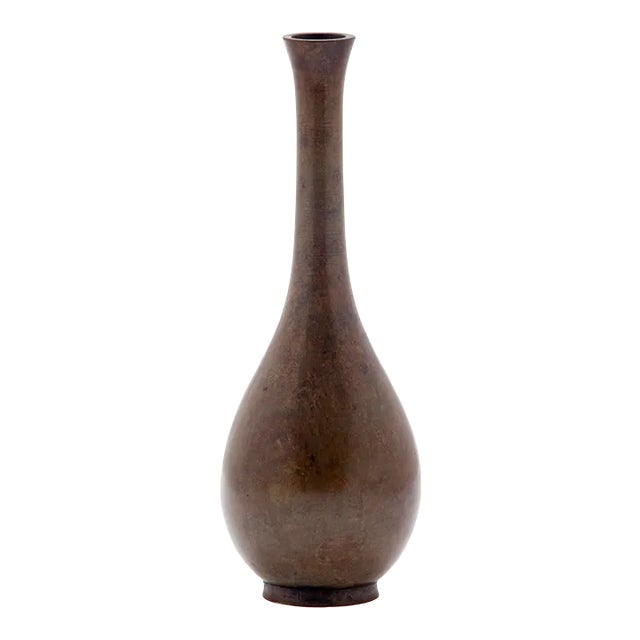 Mid 20th Century Japanese Bronze Bud Vase With Smooth Finish For Sale