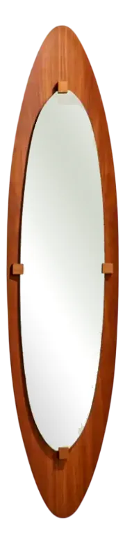 Mid-Century Modern Italian Design Teak Wood Wall Mirror, 1950