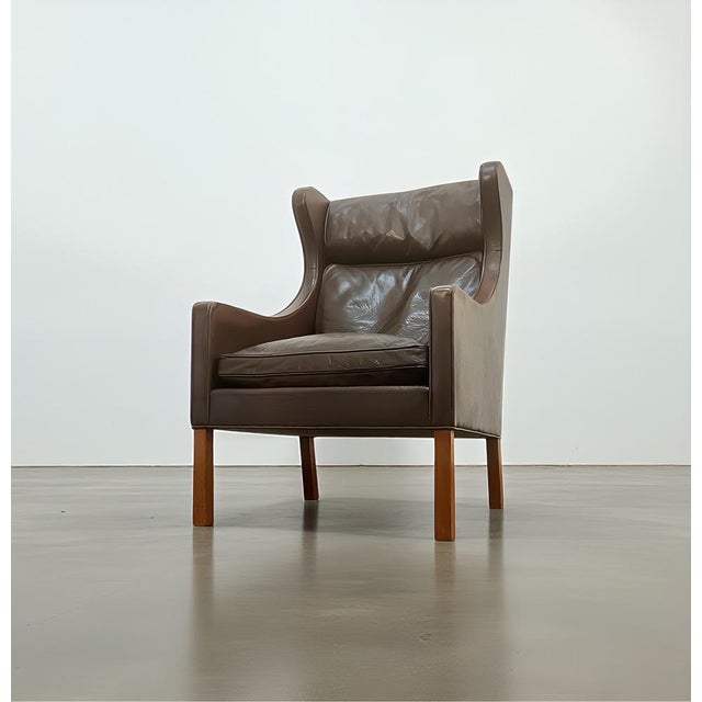 Wood Fredericia Model 2204 Wing Chair in Patinated Leather by Borge Mogensen, 1960s For Sale - Image 7 of 17