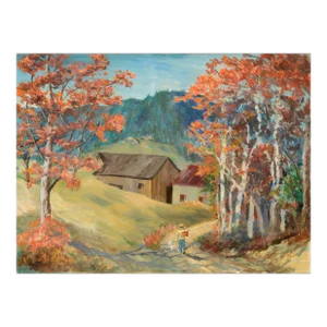 Mid Century Country Lane Figurative Landscape With Autumn Trees by Donna Zell