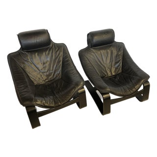 Kroken Style Leather Armchairs, a Pair For Sale