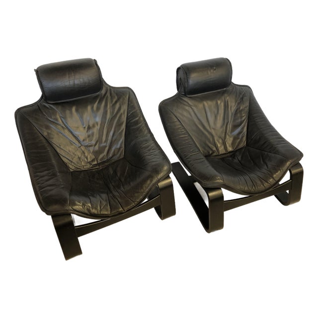 Kroken Style Leather Armchairs, a Pair For Sale