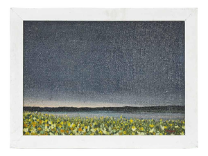 Unknown, Last Light on Yellow Flowers, 1998, Acrylic on Jute, Framed