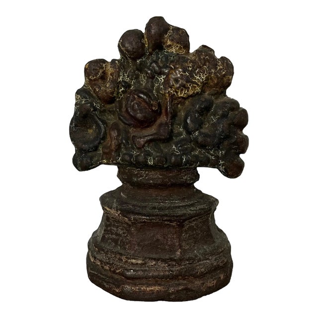 Antique 19th Century American Classical Solid Cast Iron Urn or Basket of Flowers Door Stop For Sale