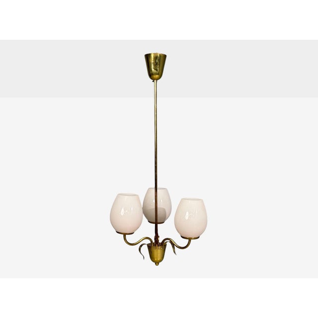 1950s 1950s Idman, Finnish Modern, Pendant Light, Brass, Pink Tinted Glass For Sale - Image 5 of 14