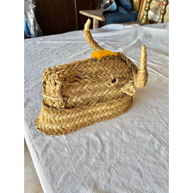 Adrien Audoux and Frida Minet Mid 20th Century French Wicker Rattan Minotaur Bull Head Sculpture Wall Decoration For Sale - Image 4 of 12