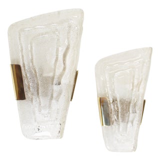 Ice Glass and Brass Wall Lamps from Hillebrand Lighting, 1970s, Set of 2 For Sale