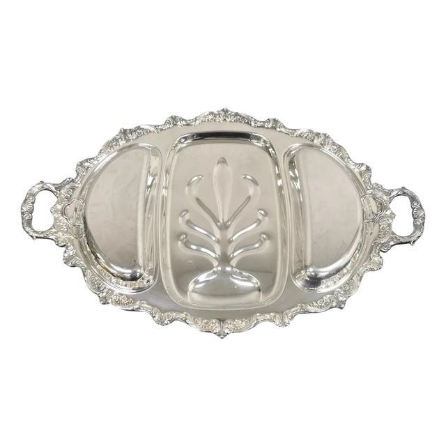 Vintage Epca Old English Silver Plate by Poole 5036 Cutlery Serving Platter Tray For Sale