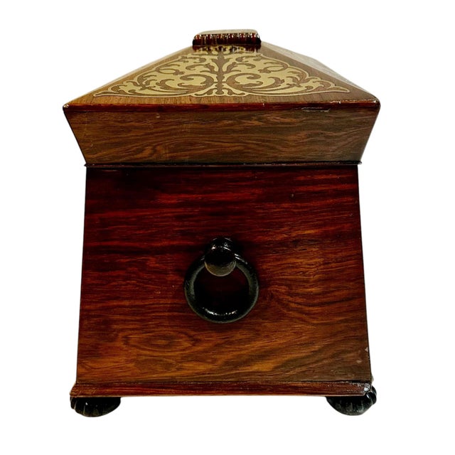 Wood 19th Century English Rosewood Tea Caddy With Bronze Inlay For Sale - Image 7 of 10