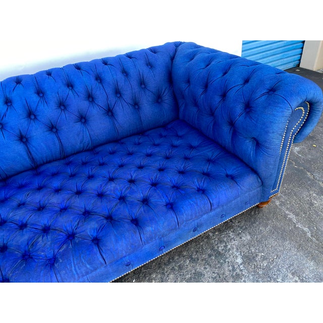 2000s Ralph Lauren Custom Denim English Chesterfield Sofa Chairish