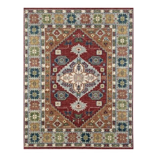 10x14 Sophie Chic Red Traditional Tribal Geometric Hand Knotted Wool Carpet Rug For Sale