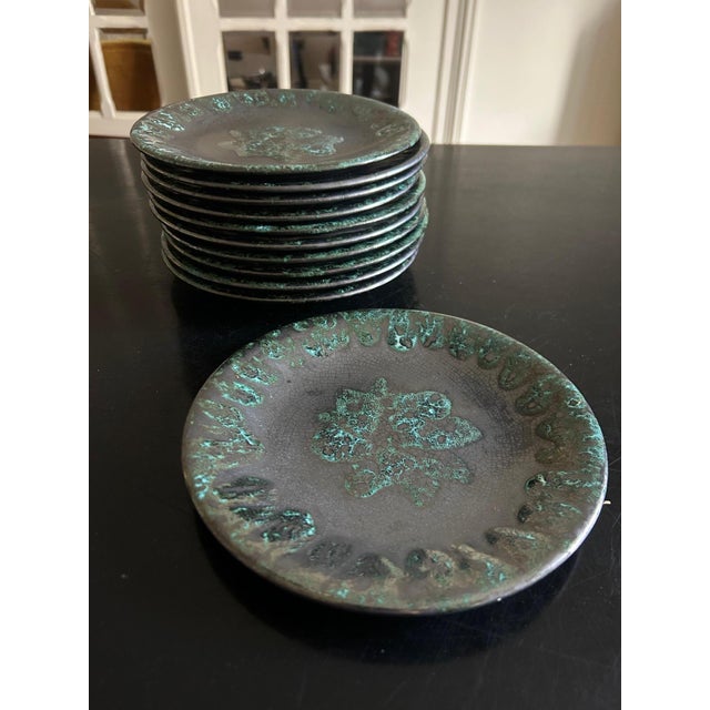 Set of 1970s handmade ceramic plates made by Petit Massé Morvan This piece has an attribution mark, I am sure that it is...