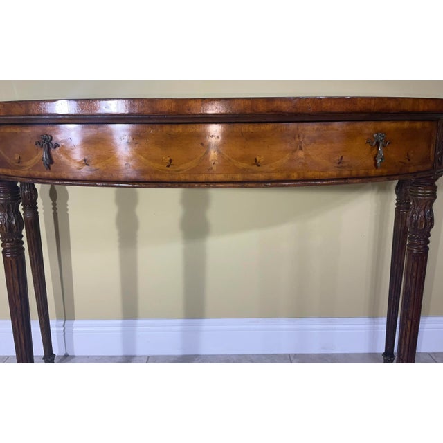 1900 - 1909 Satinwood Inlaid Demilune Pier Table For Sale - Image 5 of 12