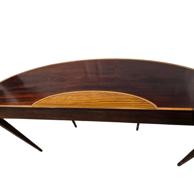 1980s Stickley Federal Style Demilune Mahogany Inlaid Yew Wood Hall Console Table For Sale - Image 14 of 18