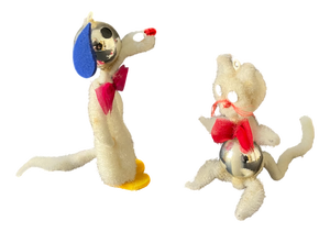 Vintage Handmade Cat and Dog Cartoon Character Christmas Decorations, Eastern Europe, 1950s-1960s, Set of 2