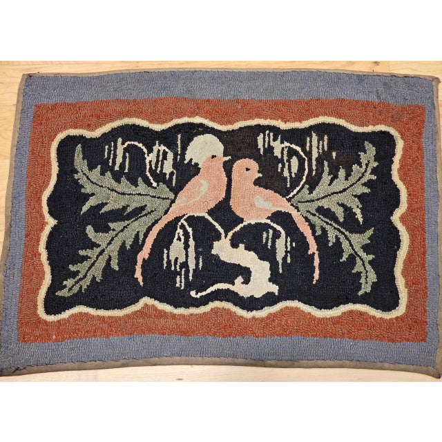 Vintage American Hand Hooked Rug, Folk Art, Two Lovebirds in a Tree Design, 2x3 For Sale - Image 12 of 17