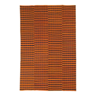 Galerie Shabab Collection Mid-20th Century Orange and Black Turkish Flat-Weave Kilim Room Size Accent Rug For Sale