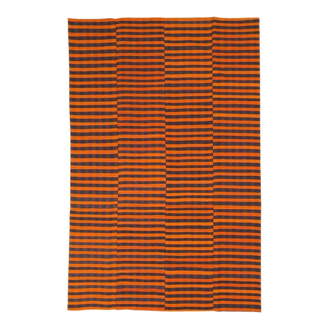 Galerie Shabab Collection Mid-20th Century Orange and Black Turkish Flat-Weave Kilim Room Size Accent Rug For Sale