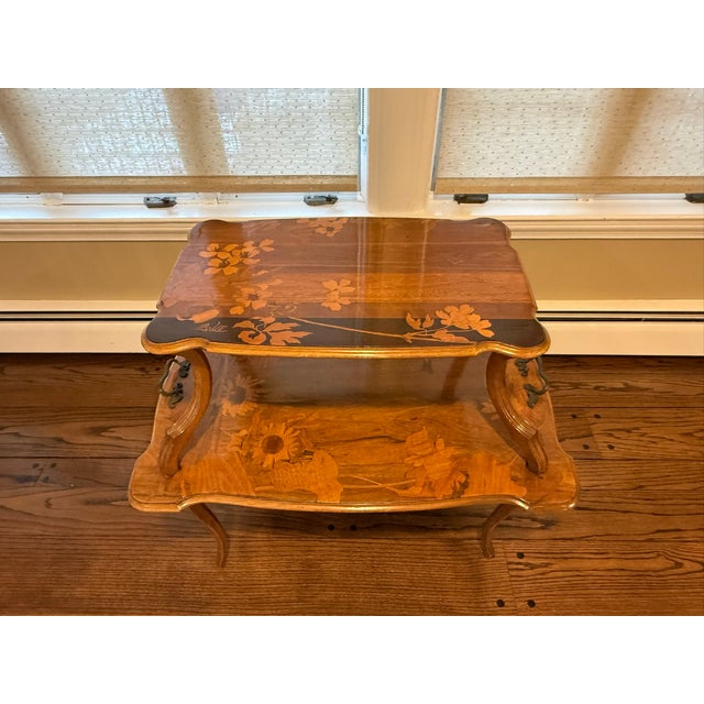 Emile Galle Late 19th Century Emile Galle Two Tier Art Nouveau Walnut Table For Sale - Image 4 of 11