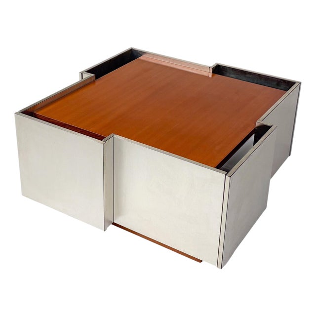 Mid-Century Modern Coffee Table in Wood and Metal, Italy, 1970s For Sale