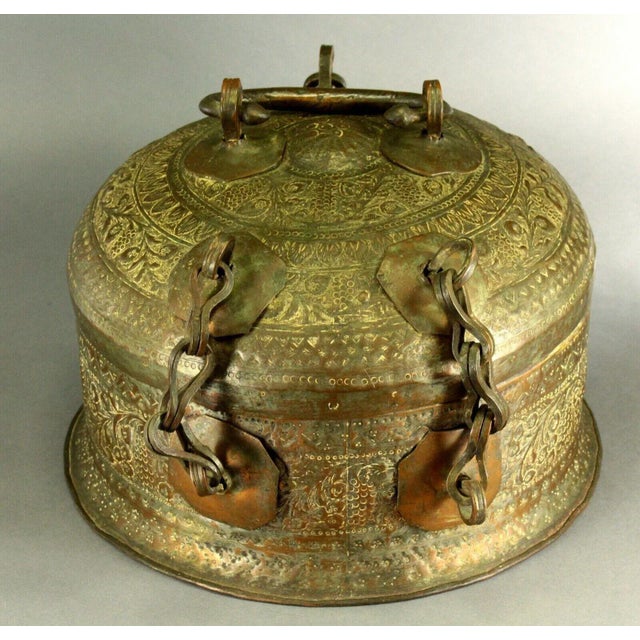 19th Century 1800's India Repousse Copper Large Chapati Roti Box Container For Sale - Image 5 of 13