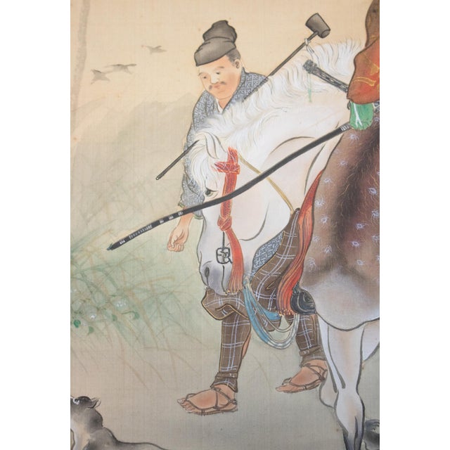 Ecru XL "Samurai" by Kogyoku, Meiji Era Japanese Silk Scroll Painting For Sale - Image 8 of 18