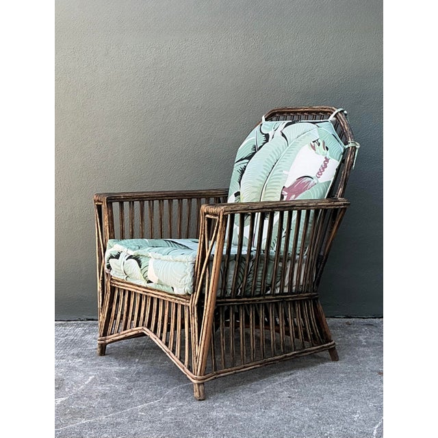 Vintage Stuck Rattan Lounge Chair in Stockwell Performance “Martinique” For Sale In West Palm - Image 6 of 12