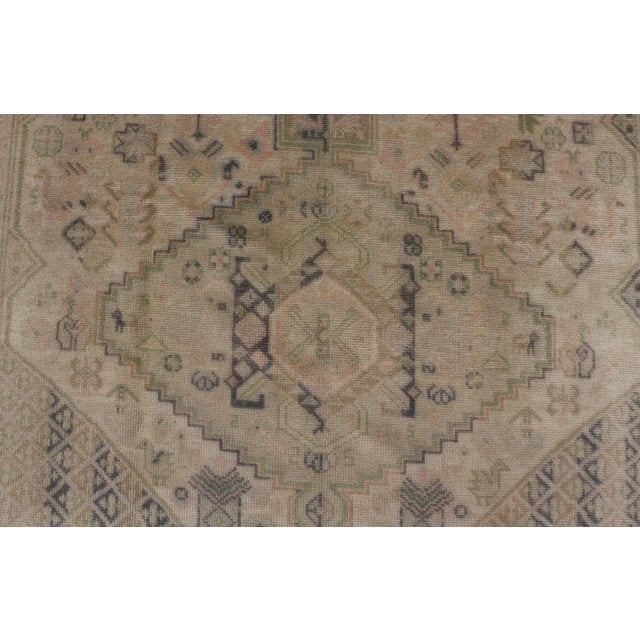 Vintage Turkish Tribal Medallion Oushak in Muted Green, Pink, and Off White For Sale - Image 10 of 16