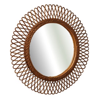 Mid-Century Modern Rattan Wall Mirror from Olaf Von Bohr, Italy, 1960s For Sale