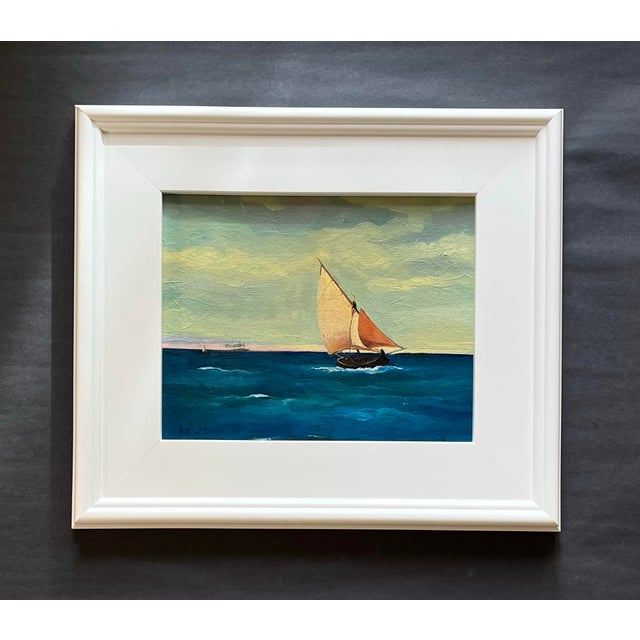 Contemporary Oil Painting of a Sailboat in White Frame by Satori Gregorakis For Sale - Image 3 of 4