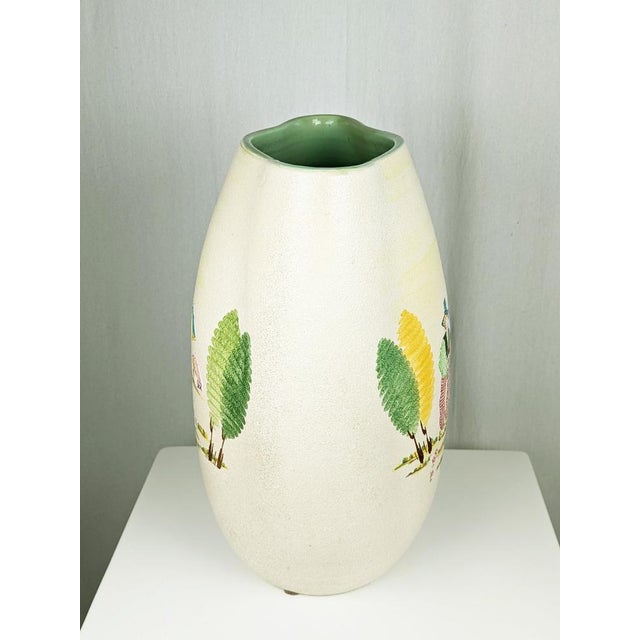 Ceramic Mid-Century Hand-Painted Ceramic Vase or Umbrella Stand by L. Poggi Assalini for CE AS Albisola, Italy, 1950s For Sale - Image 7 of 17