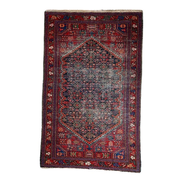 1920s, Antique 1920s Persian Hamadan Rug, Distressed Herati, 4 X 6 For Sale