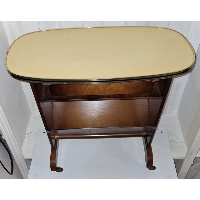 Mid-Century Modern Mid-Century Modern German Side Table on Casters with Integrated Newspaper Rack, 1950s For Sale - Image 3 of 6