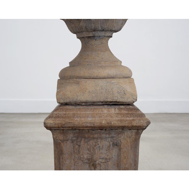 Stone Neoclassical Cast Stone Garden Finial on Pedestal 44 Inch For Sale - Image 7 of 18