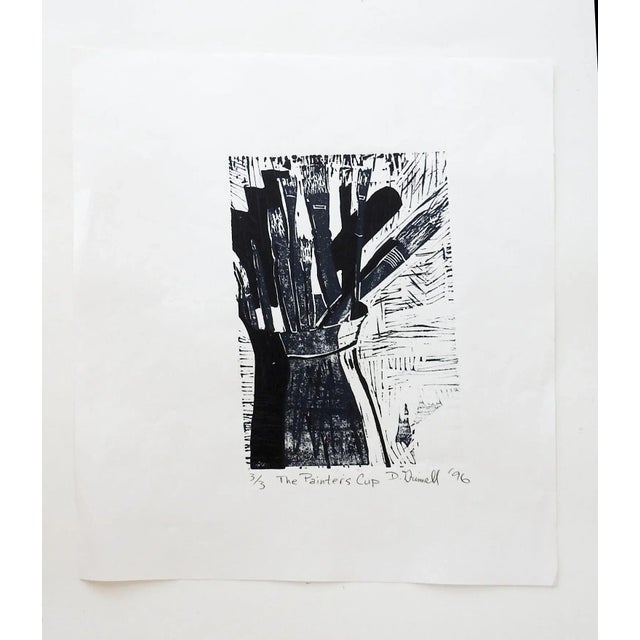 Contemporary Contemporary Linocut Black Painters Cup Block Print For Sale - Image 3 of 4