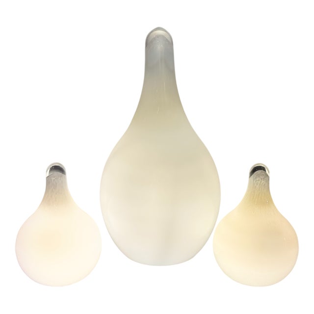Mid-Century Modern Hand-Blown White Murano Glass Lamps, 1968, Set of 3 For Sale