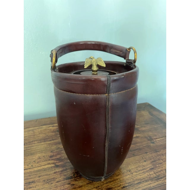 1970s Federal Style American Leather & Brass Ice Bucket For Sale - Image 5 of 8