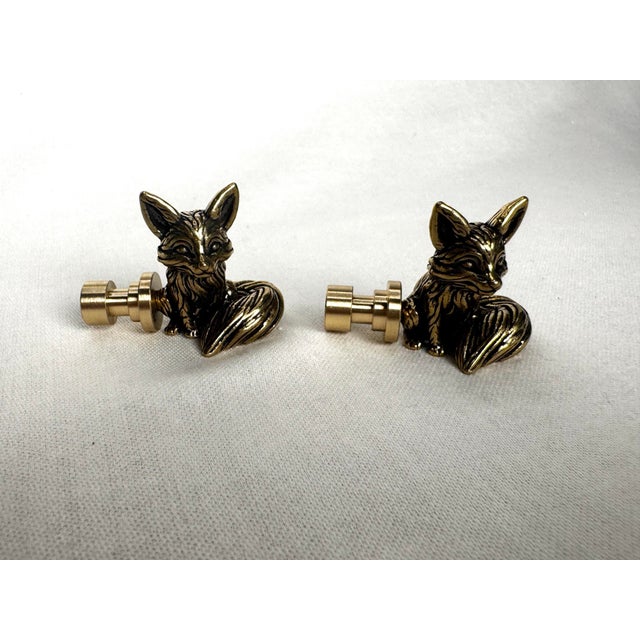 Metal English Traditional Small Figurative Fox Solid Brass Cabinet Knobs, a Pair For Sale - Image 7 of 10