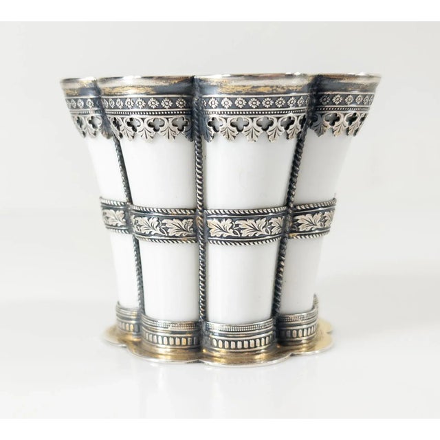 Anton Michelsen Early 20th Century Danish Royal Copenhagen Porcelain Margrethe Cup With Sterling Silver Mounts For Sale - Image 4 of 13