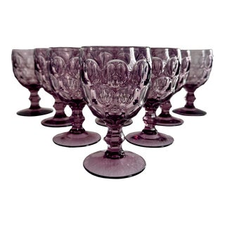 Mid-Century Amethyst Glass Goblets - Set of 9 For Sale