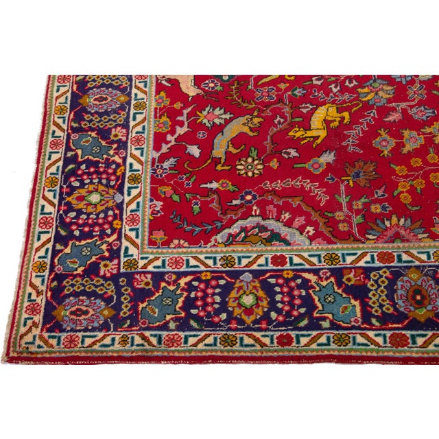 Persian 1950s Vintage Tabriz Red Handmade Persian Wool Rug With Shab Abbasi Design For Sale - Image 3 of 8