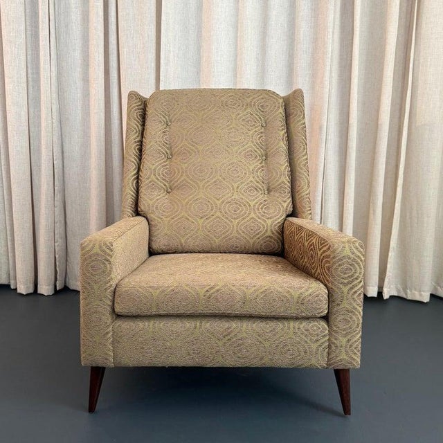1950s Mid-Century Modern Upholstered High Back Lounge Chair For Sale - Image 4 of 9