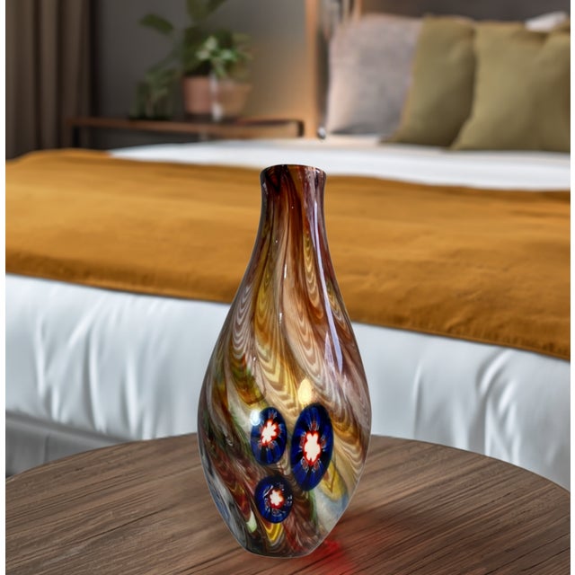 Art Glass Vase Pulled Swirled Feather Millefiori Murine For Sale - Image 11 of 14