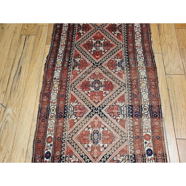 Antique Persian Malayer Handwoven Runner, Geometric Tribal Pattern, Red & Ivory, 4’ X 12’ For Sale - Image 10 of 12