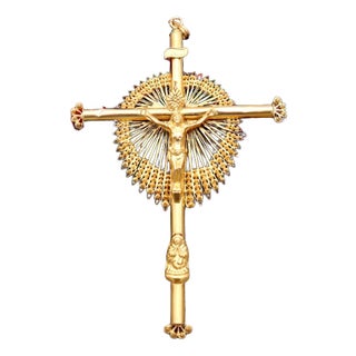 19.2k Gold Crucifix with Christ and Our Lady For Sale