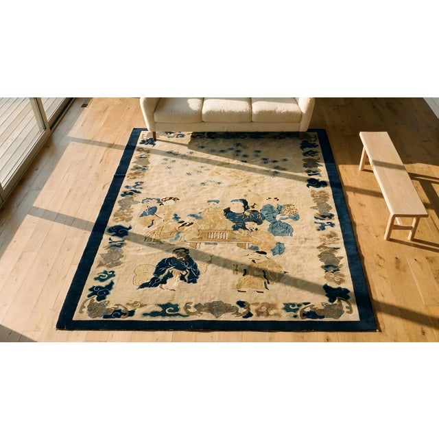 Textile Early 20th Century Chinese Peking Carpet with Eight Immortals Playing Weiqi "Go" For Sale - Image 7 of 8