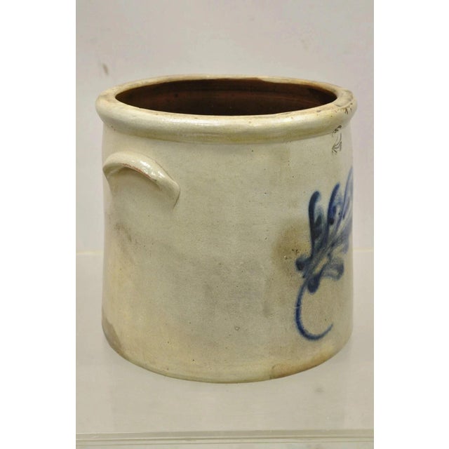 Antique Stoneware Two Gallon Crock With Cobalt Blue Slip Trailed Floral Design For Sale In Philadelphia - Image 6 of 10